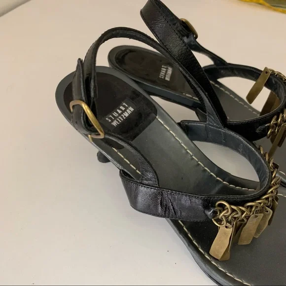 Stuart Weitzman Heeled Toe Ring Sandals with Bronze Metal Fringe, US W6 - Picture 7 of 12